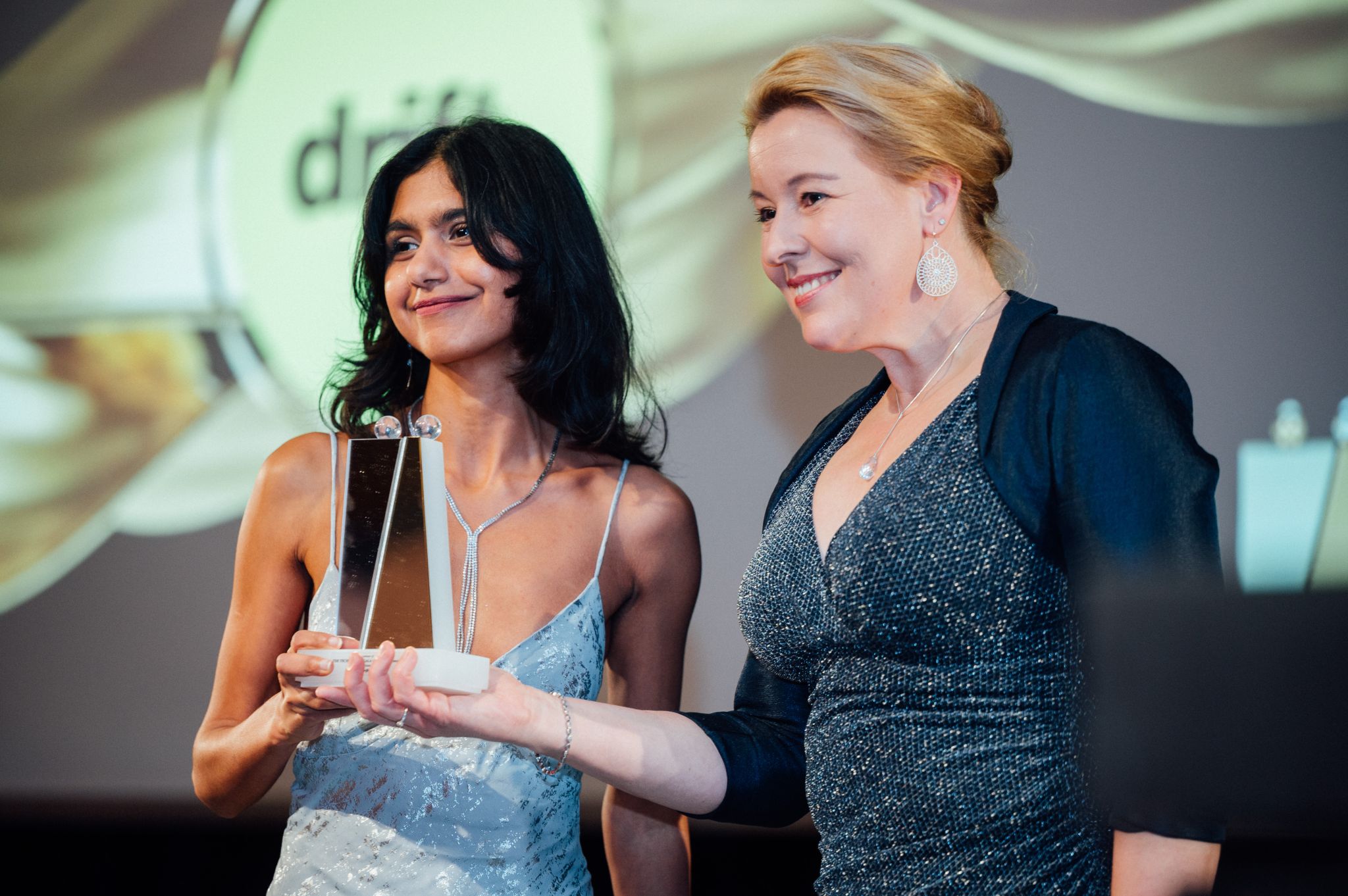 Nia receiving Drift’s Diversity & Inclusion award at the Tech Awards Gala 2025